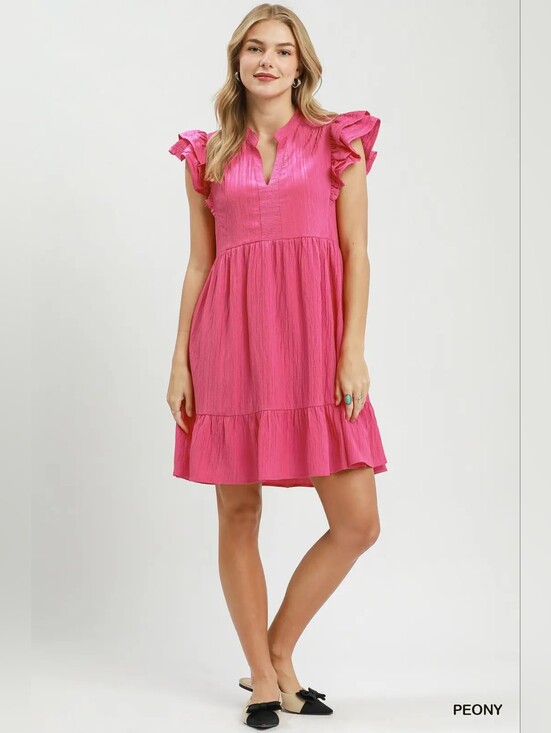 Umgee Dresses & Skirts - Umgee Ruffle Sleeve Babydoll Dress- Peony Pink- Fast Shipping!!
